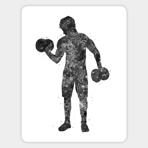 Weightlifter man black and white Magnet by Yahya Art